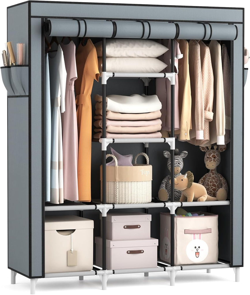 6-Shelf Portable Wardrobe Closet with Hanging Rod & Fabric Cover